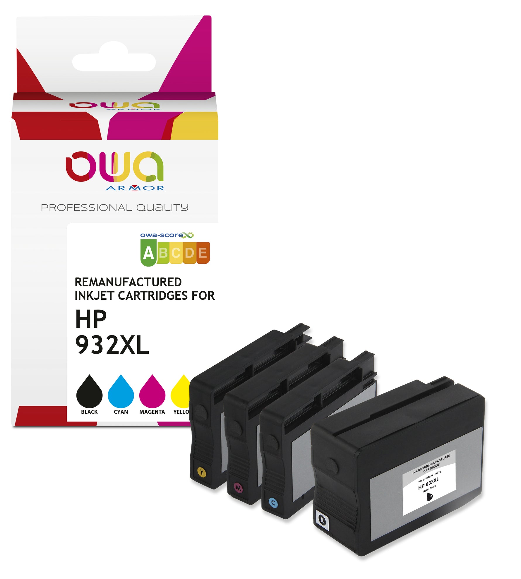 Hp Pack4 - Hp 932Xl/933Xl - Remanufactured Ink Cartridges Owa - High Capacity - 1X Black, 1X Cyan, 1X M