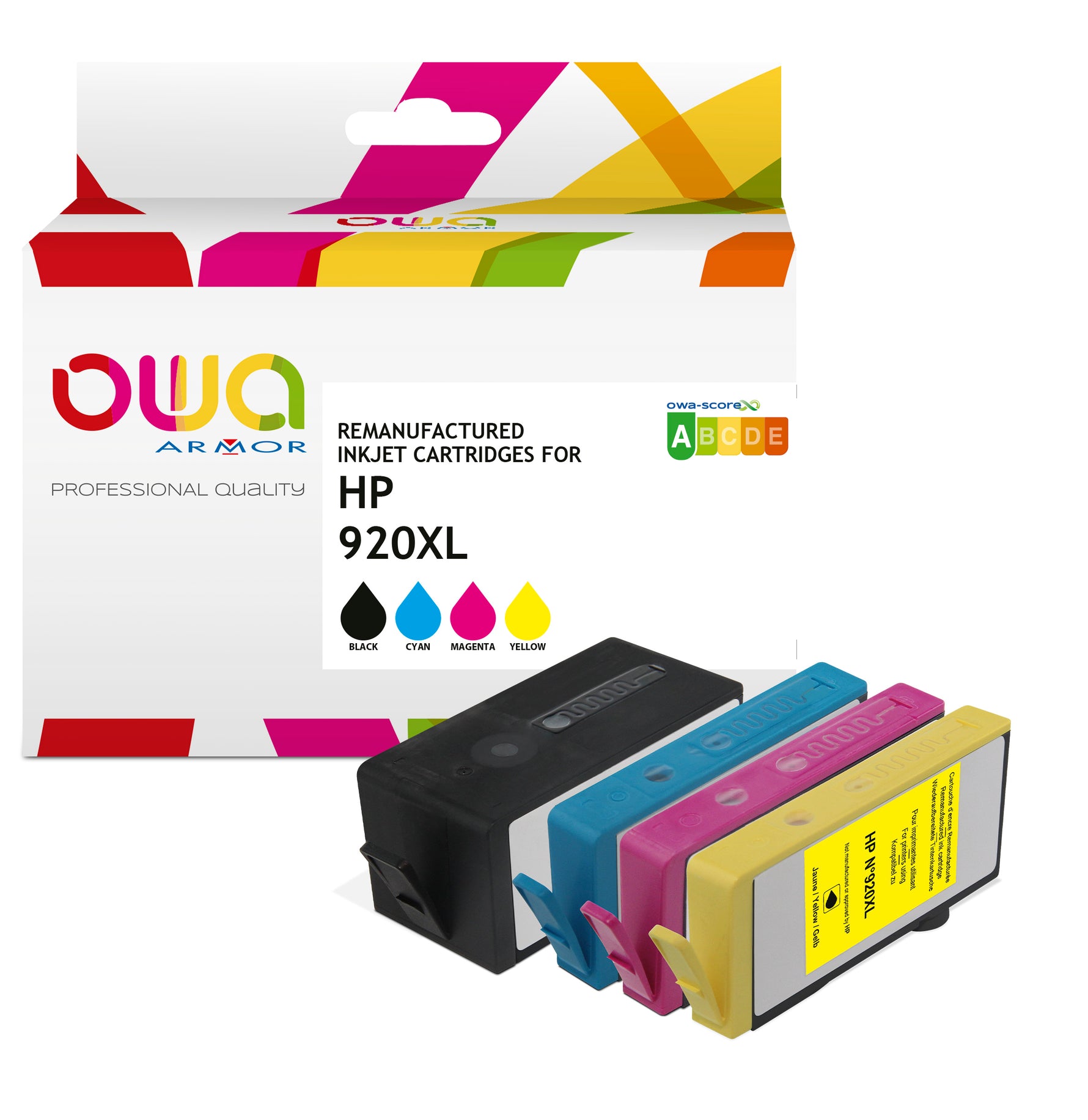 Hp Pack4 - Hp 920Xl - Remanufactured Ink Cartridges Owa - High Capacity - 1X Black, 1X Cyan, 1X Magenta