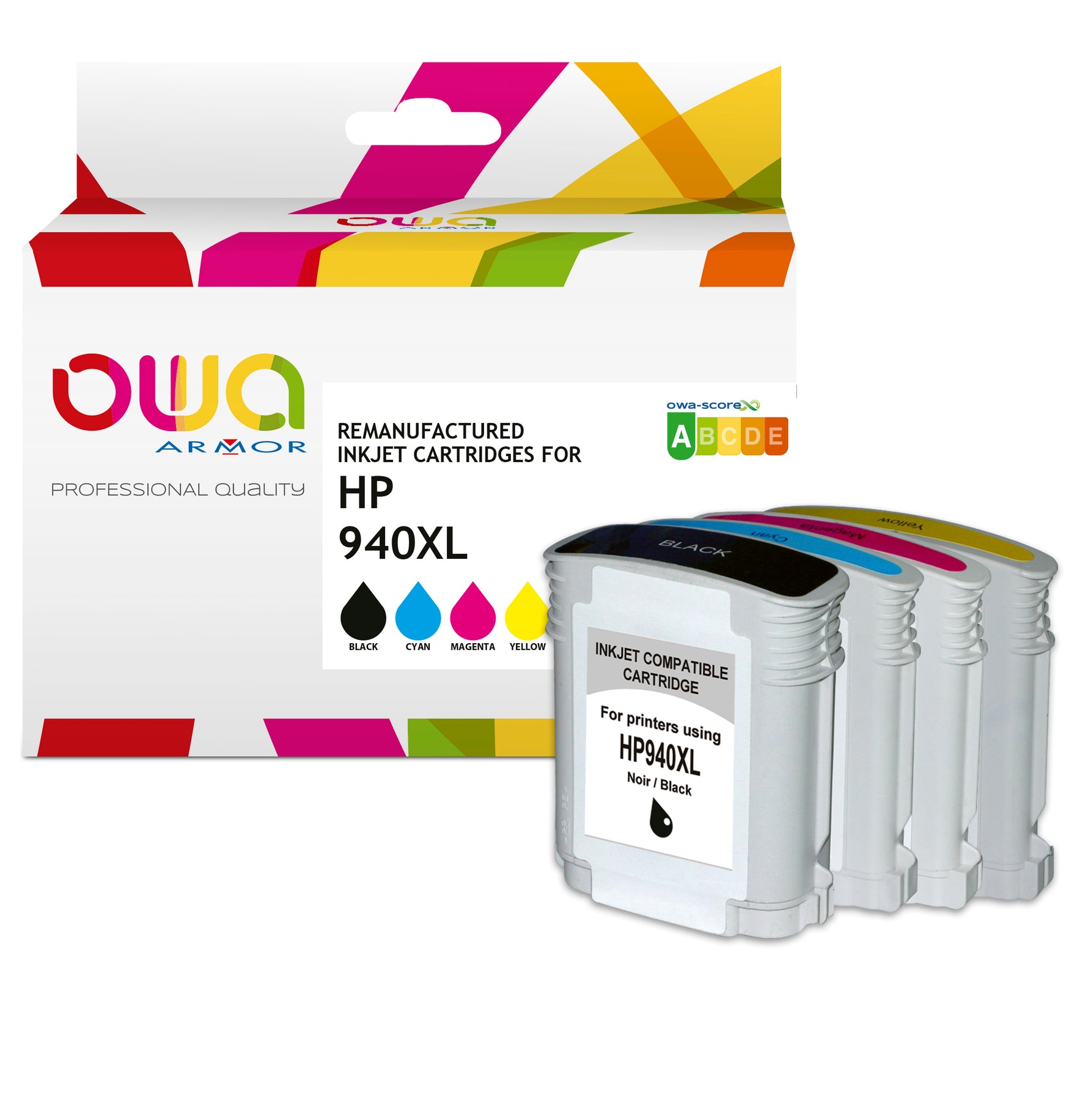 Hp Pack4 - Hp 940Xl - Remanufactured Ink Cartridges Owa - High Capacity - 1X Black, 1X Cyan, 1X Magenta