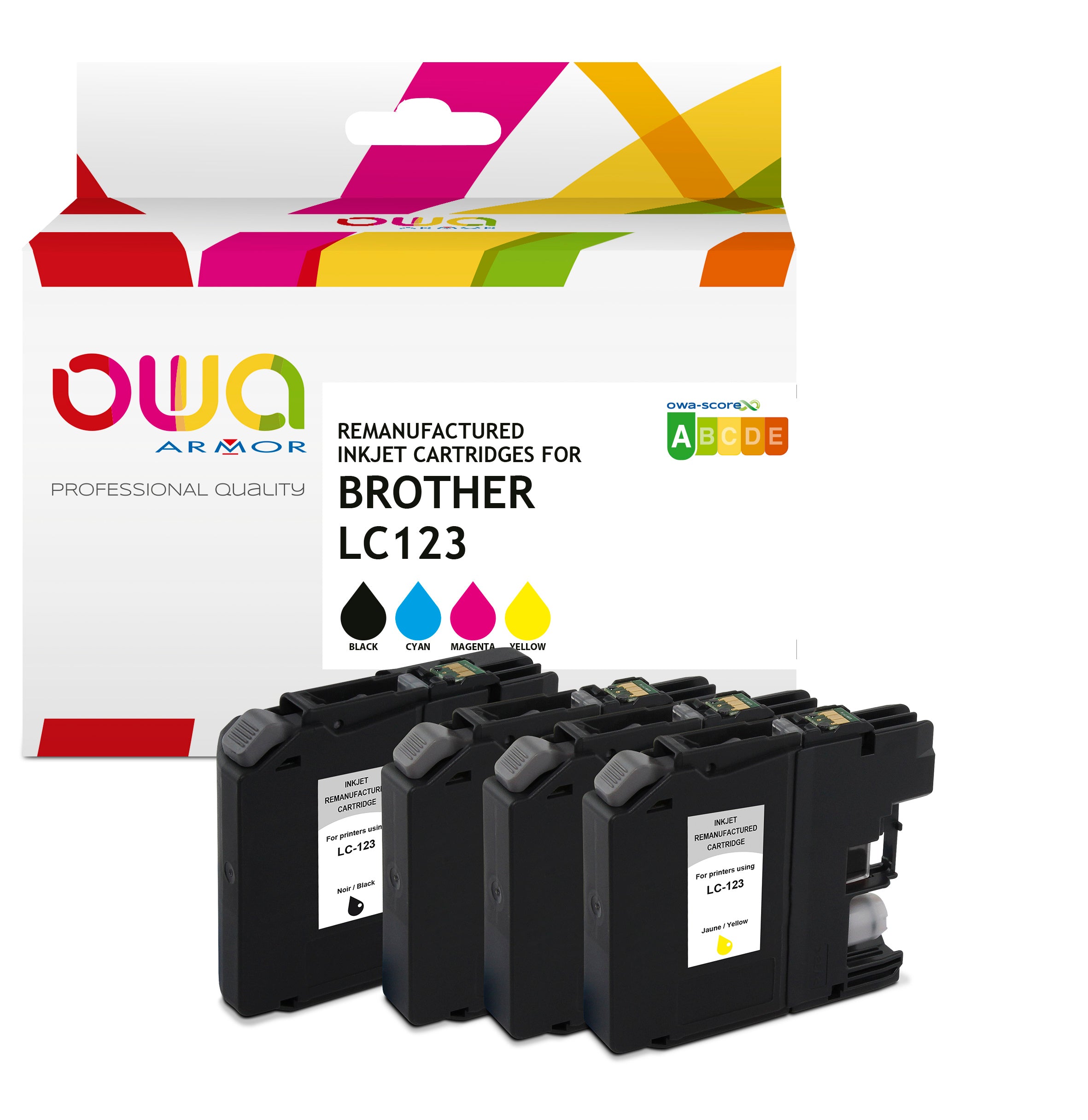 Brother Pack4 - Brother Lc123 - Remanufactured Ink Cartridges Owa - 1X Black, 1X Cyan, 1X Magenta, 1X Yellow