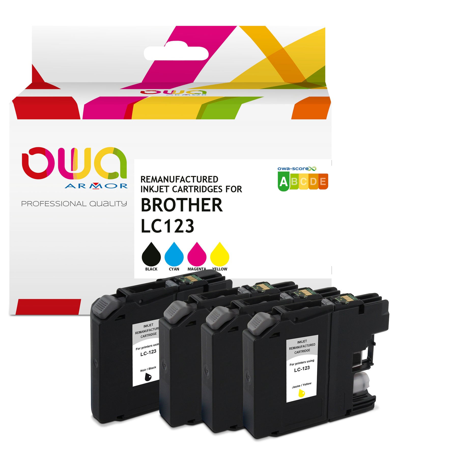 Brother Pack4 - Brother Lc123 - Remanufactured Ink Cartridges Owa - 1X Black, 1X Cyan, 1X Magenta, 1X Yellow