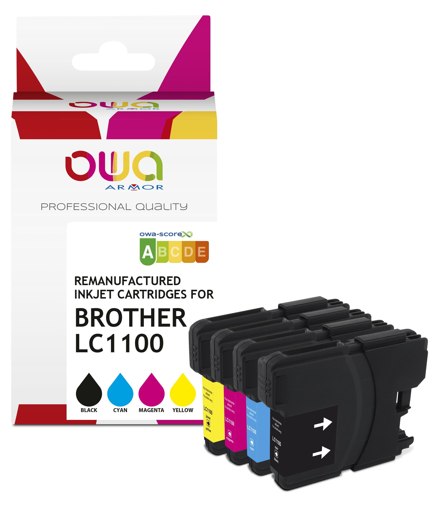 Brother Pack4 - Brother Lc1100 - Remanufactured Ink Cartridges Owa - 1X Black, 1X Cyan, 1X Magenta, 1X Yello