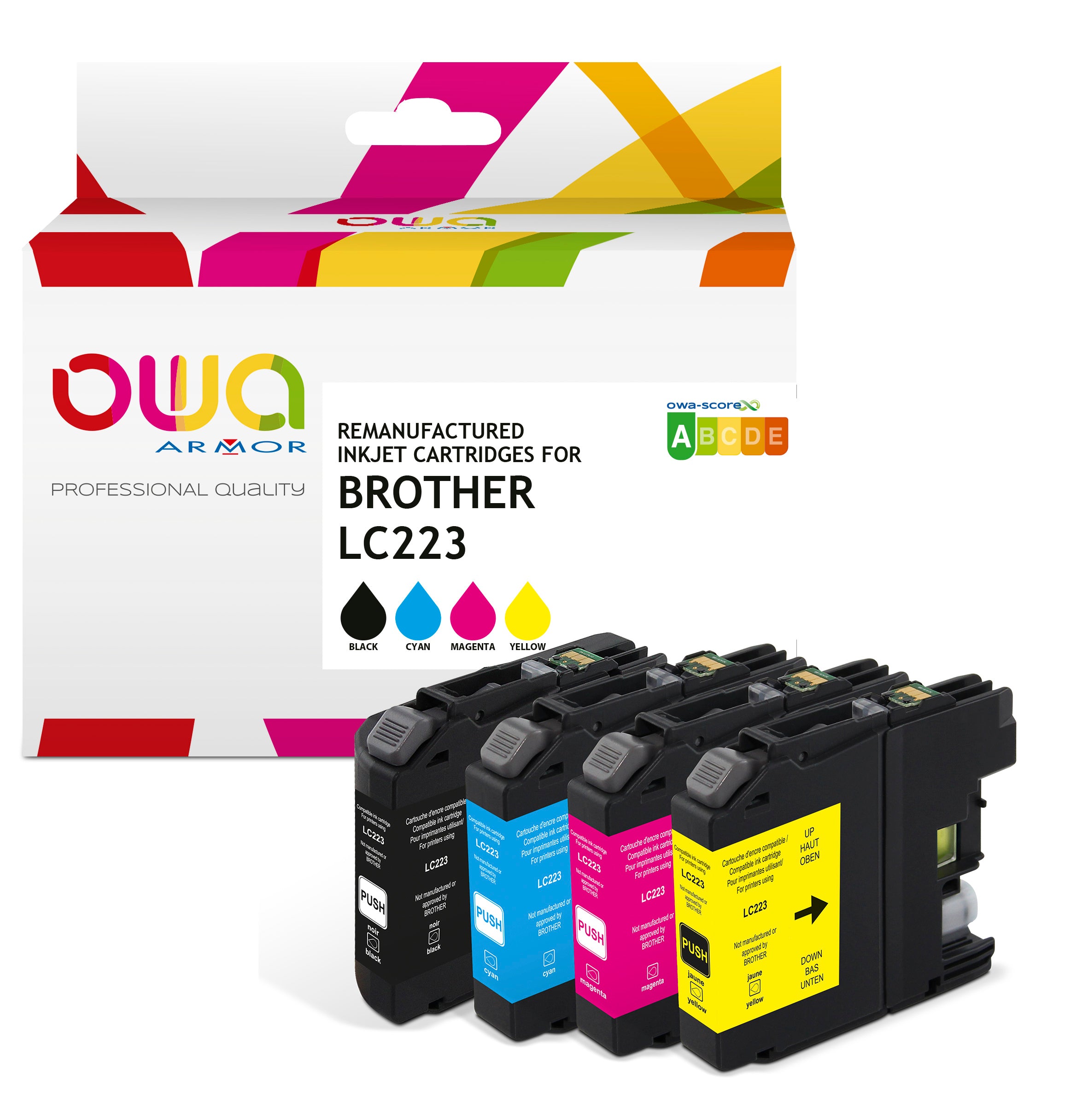 Brother Pack4 - Brother Lc223 - Remanufactured Ink Cartridges Owa - 1X Black, 1X Cyan, 1X Magenta, 1X Yellow