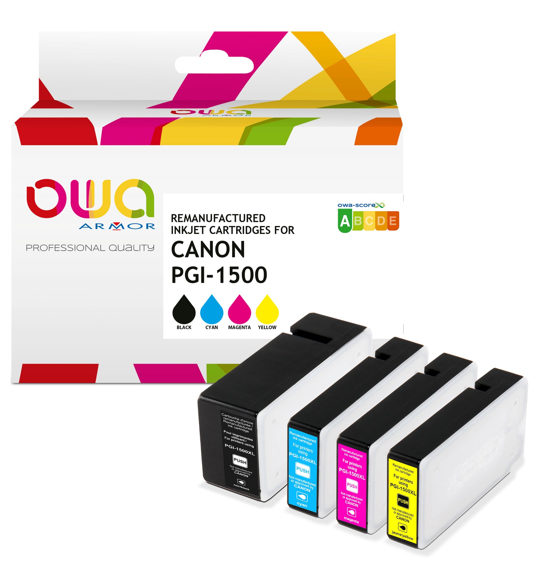 Canon Pack4 - Canon Pgi-1500Xl - Remanufactured Ink Cartridges Owa - High Capacity - 1X Black, 1X Cyan, 1X