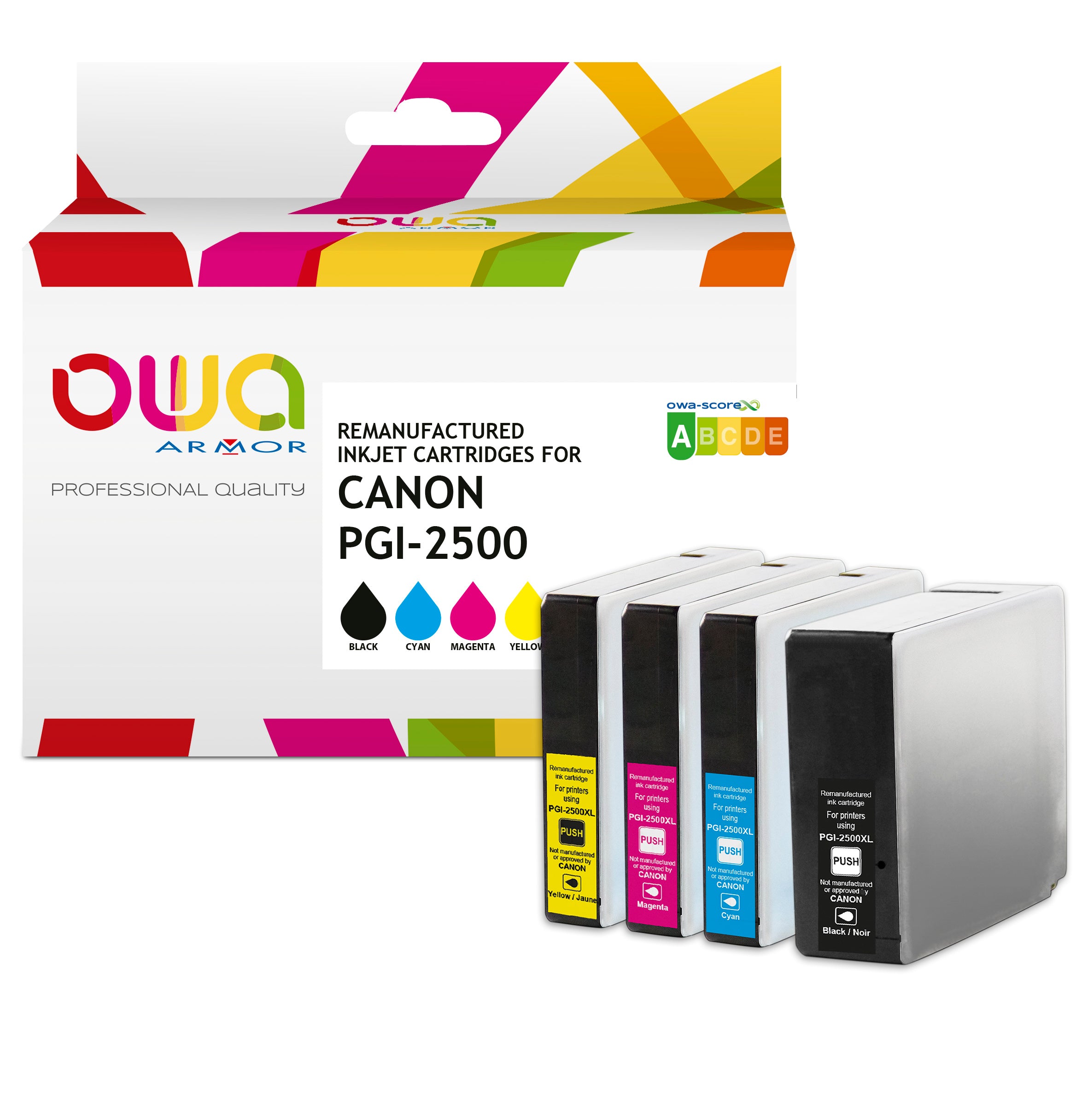 Canon Pack4 - Canon Pgi-2500Xl - Remanufactured Ink Cartridges Owa - High Capacity - 1X Black, 1X Cyan, 1X