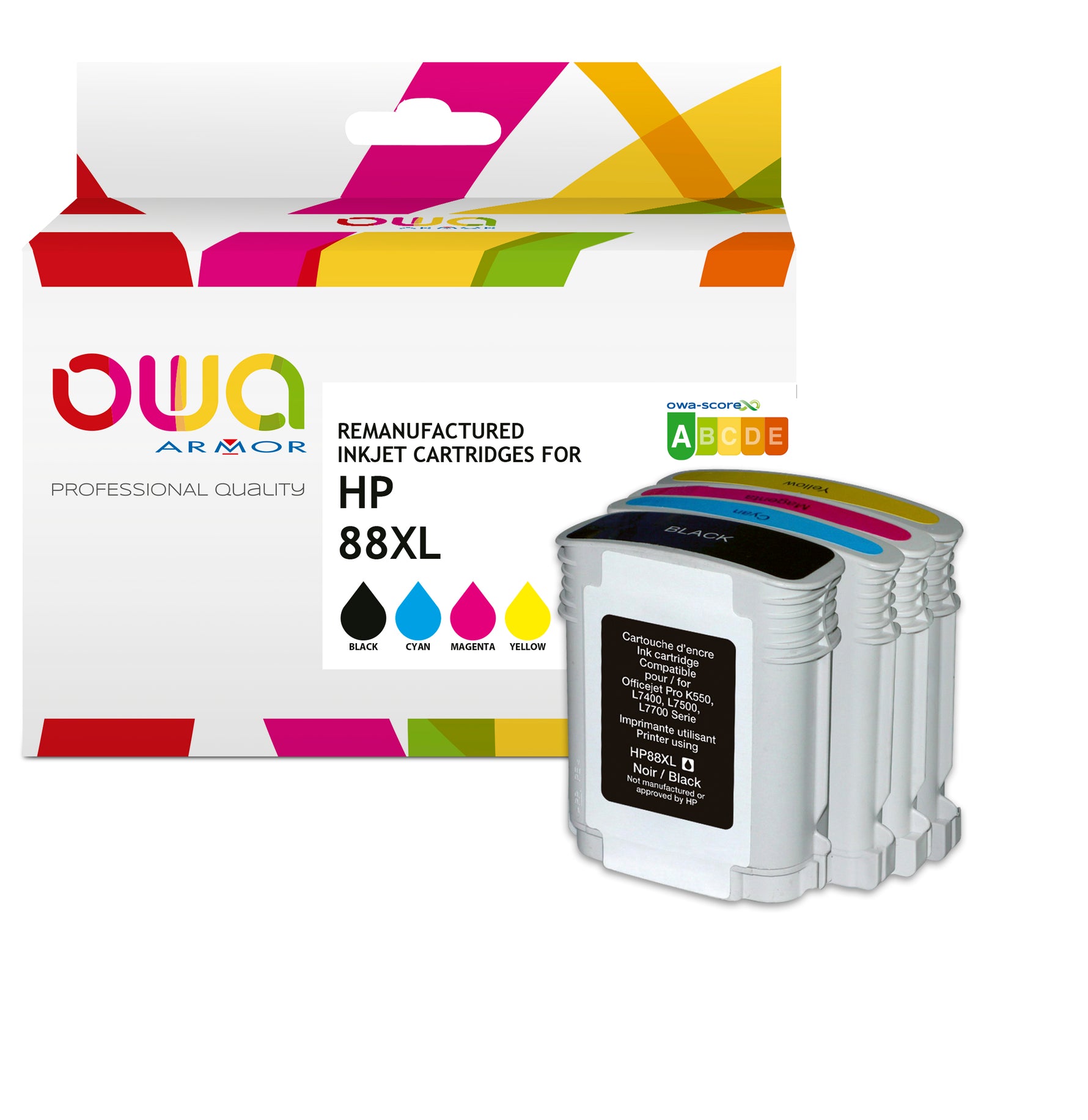 Hp Pack4 - Hp 88Xl - Remanufactured Ink Cartridges Owa - High Capacity - 1X Black, 1X Cyan, 1X Magenta,