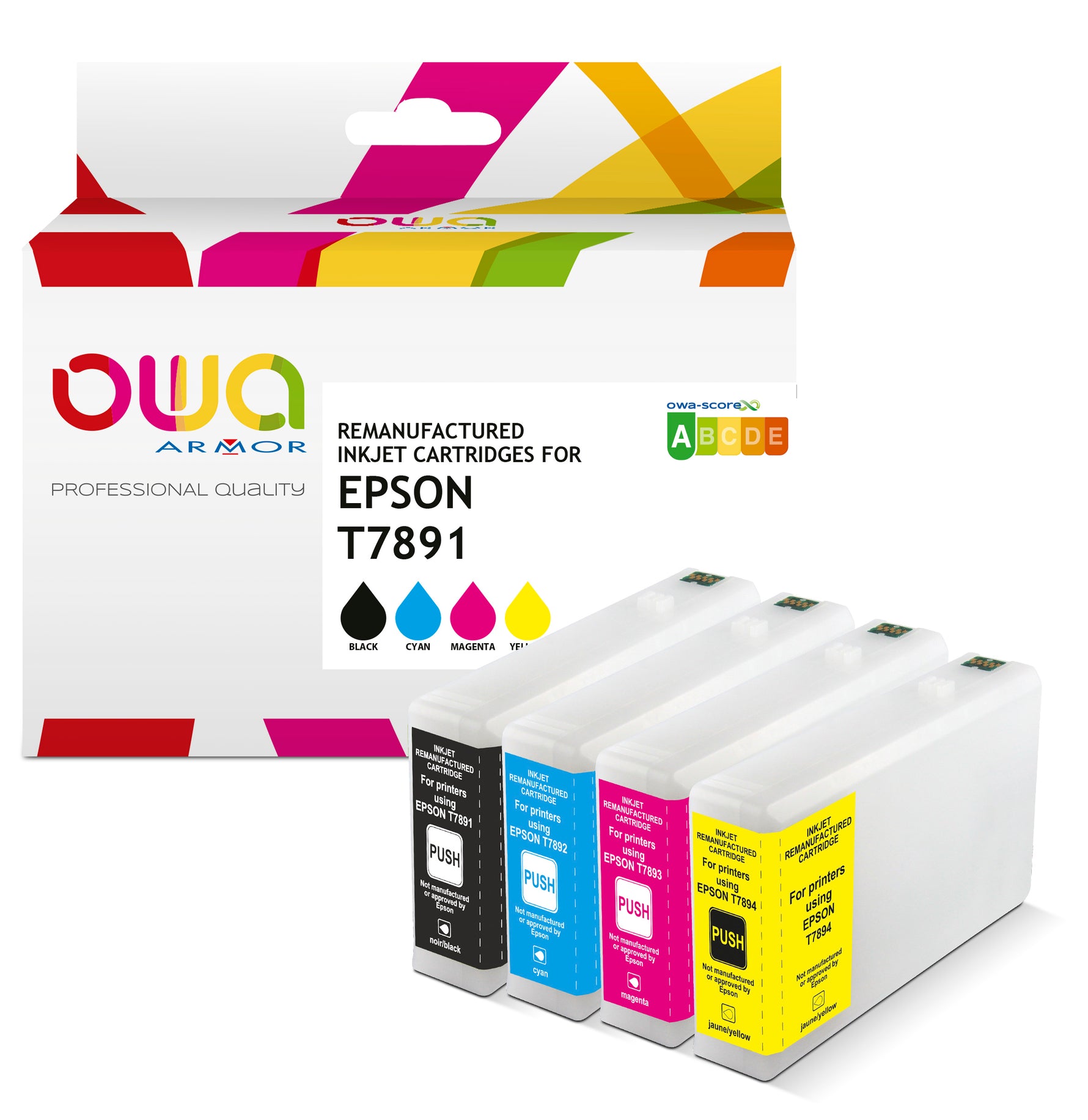 Epson Pack4 - Epson T789 - Remanufactured Ink Cartridges Owa - High Capacity - 1X Black, 1X Cyan, 1X Magen