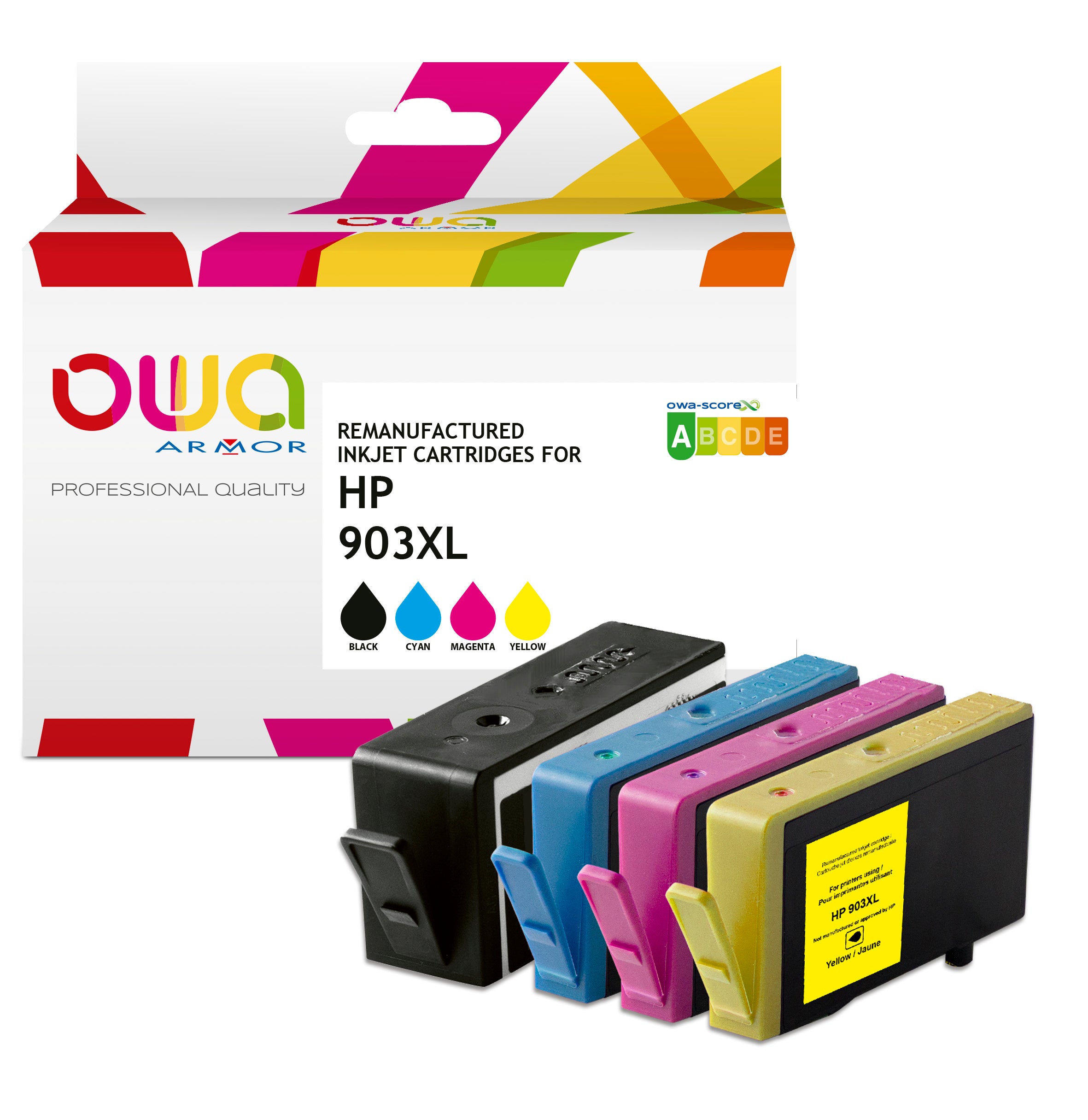 Hp Pack4 - Hp 903Xl - Remanufactured Ink Cartridges Owa - High Capacity - 1X Black, 1X Cyan, 1X Magenta