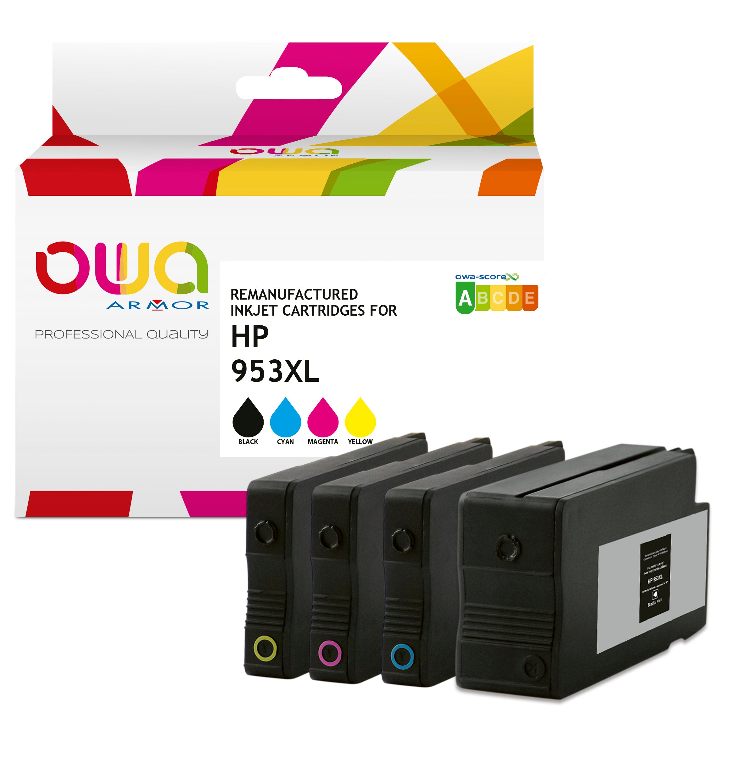 Hp Pack4 - Hp 953Xl - Remanufactured Ink Cartridges Owa - High Capacity - 1X Black, 1X Cyan, 1X Magenta