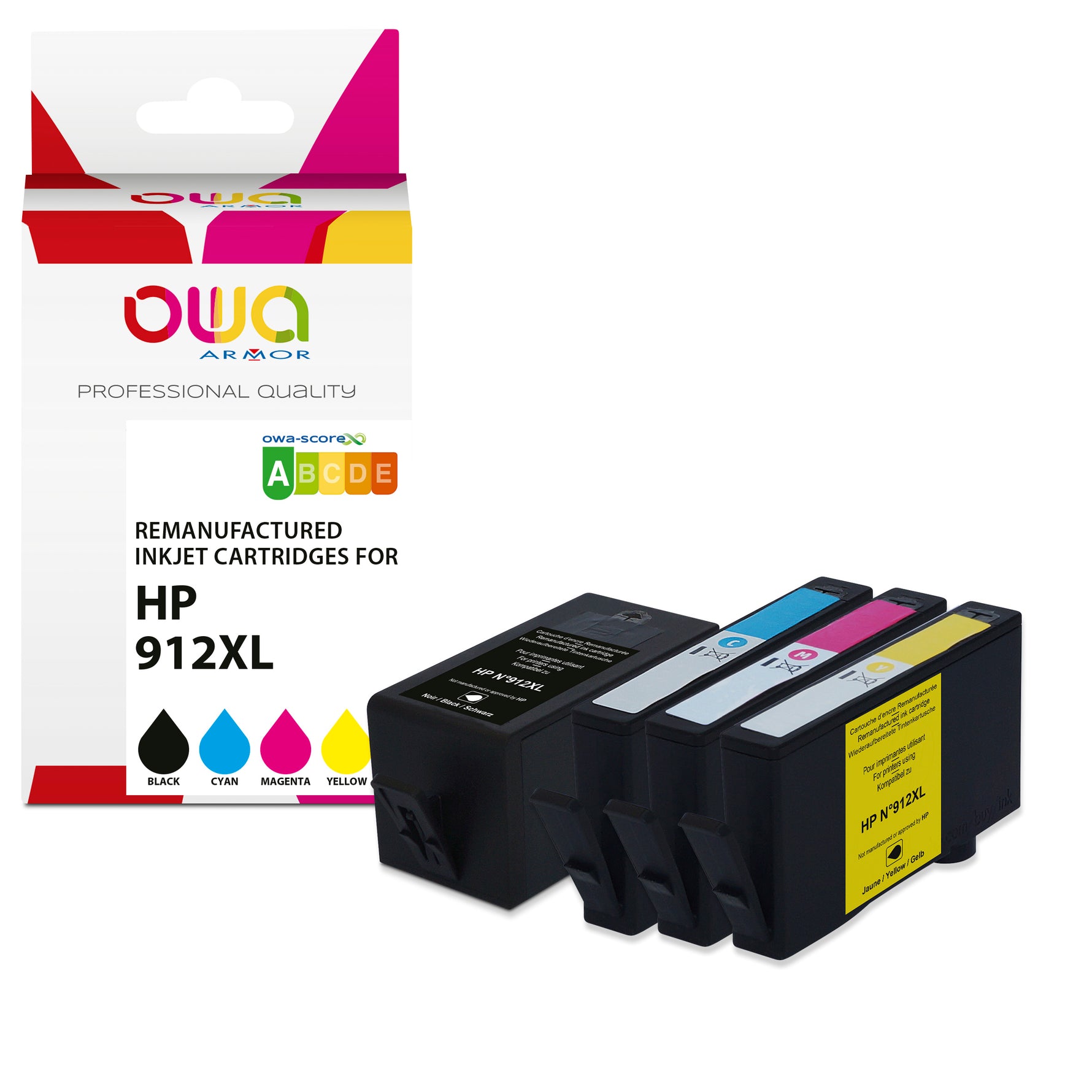 Hp Pack4 - Hp 912Xl - Remanufactured Ink Cartridges Owa - 1X Black, 1X Cyan, 1X Magenta, 1X Yellow