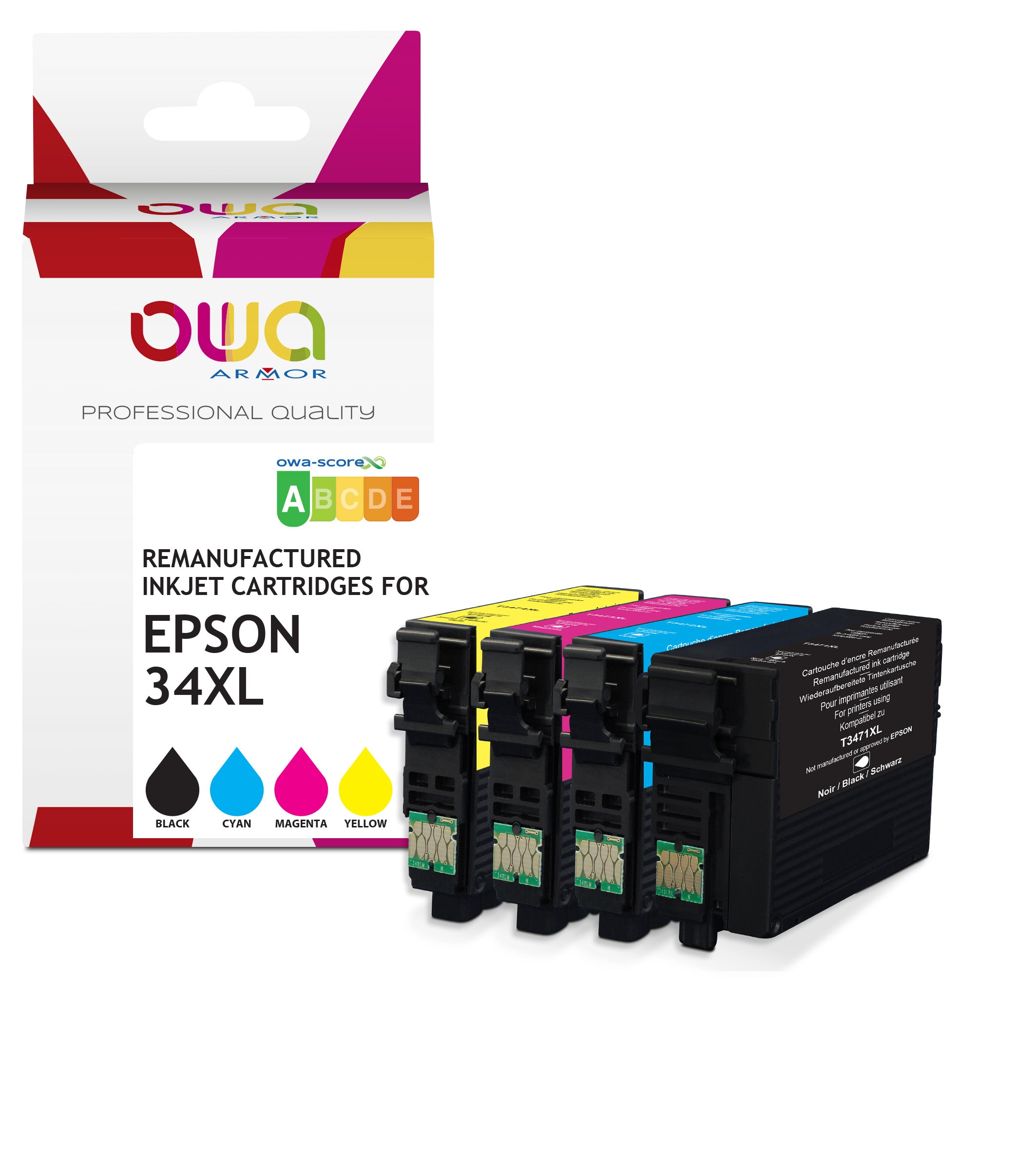 Epson Pack4 - Epson 34Xl - Remanufactured Ink Cartridge Owa - High Capacity - 1X Black, 1X Cyan, 1X Magent