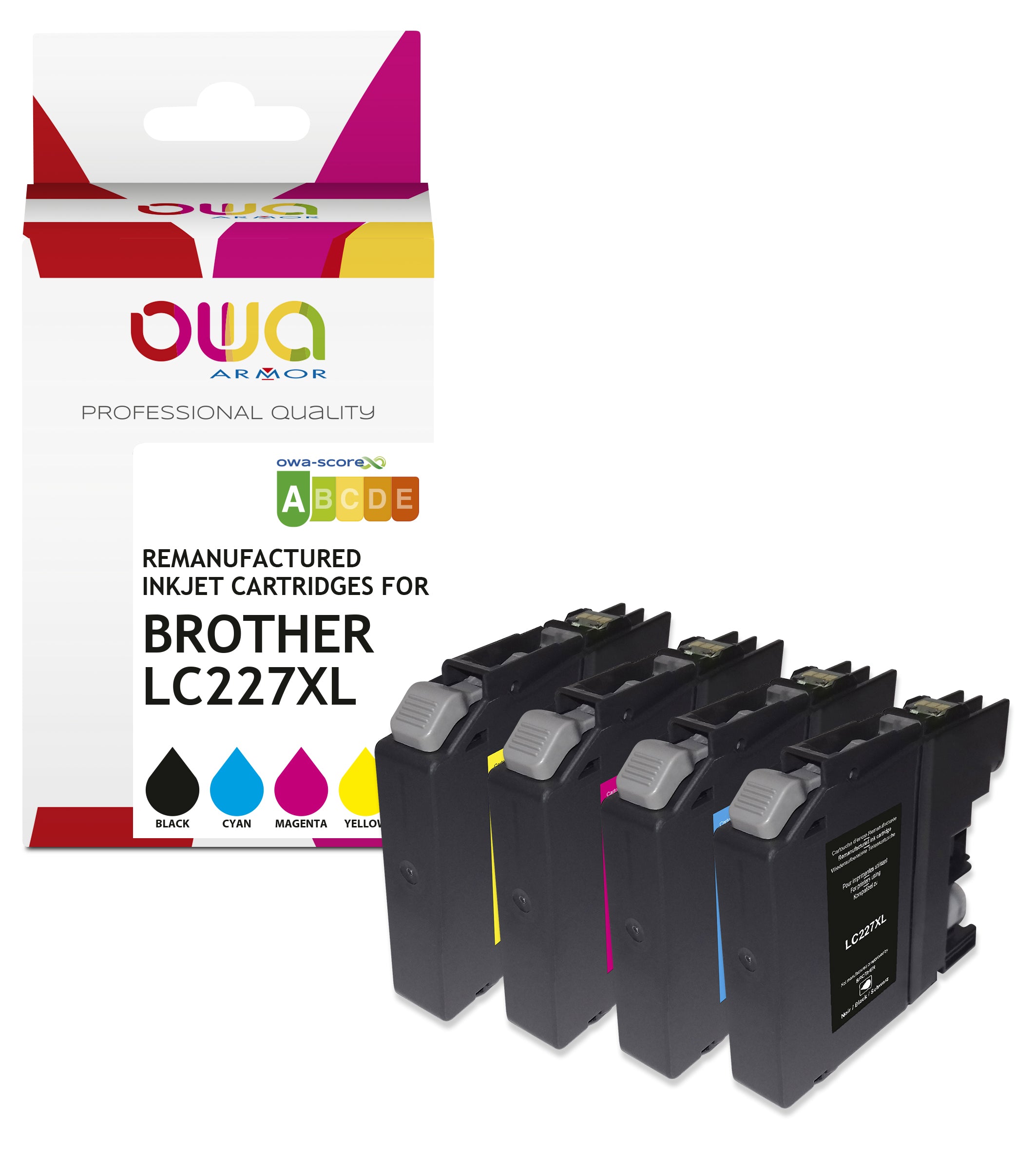 Brother Pack4 - Brother Lc225xl/Lc227xl - Remanufactured Ink Cartridges Owa - High Capacity - 1X Black, 1X C