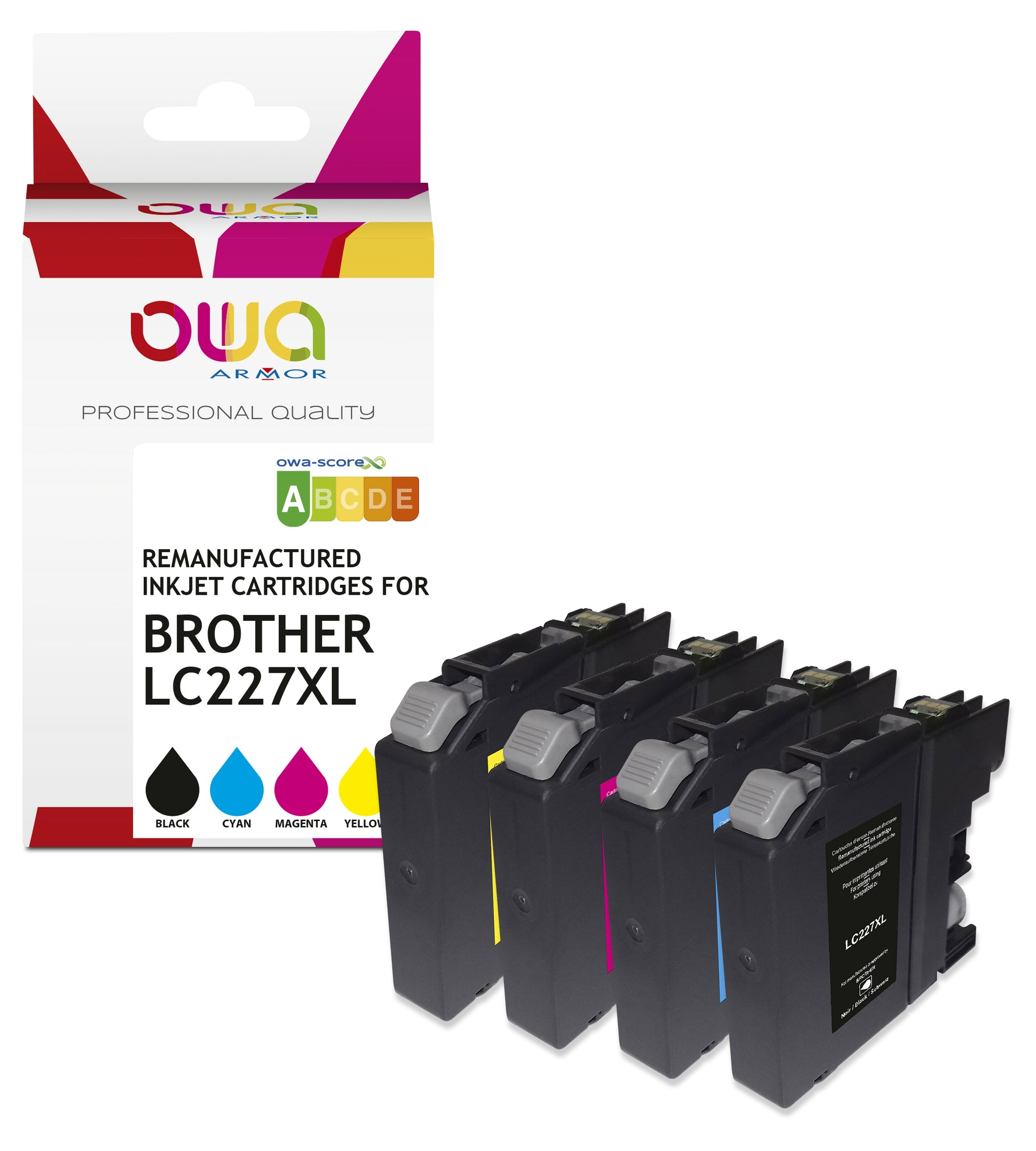 Brother Pack4 - Brother Lc225xl/Lc227xl - Remanufactured Ink Cartridges Owa - High Capacity - 1X Black, 1X C