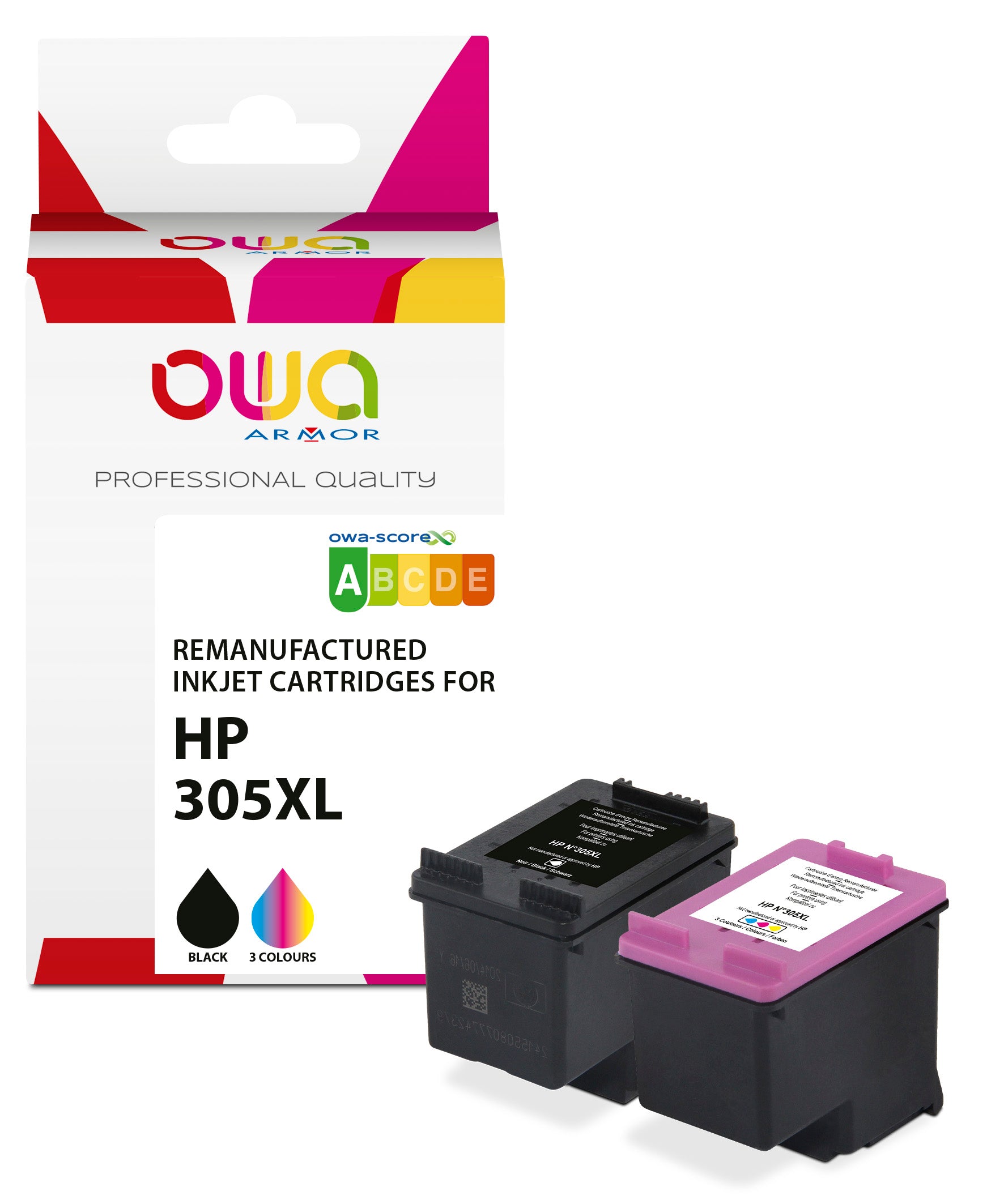 Hp Pack2 - Hp 305Xl - Remanufactured Ink Cartridges Owa - 1X Black, 1X 3 Colours