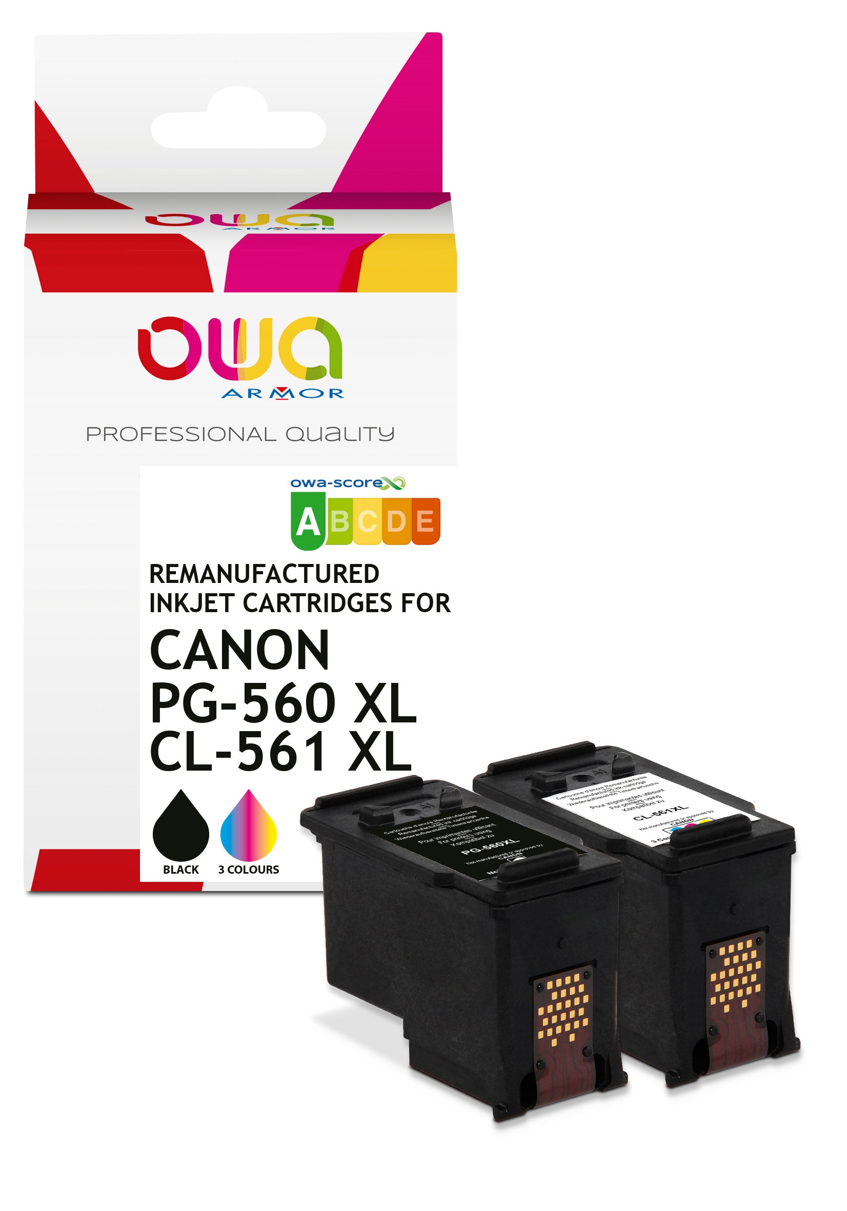 Canon Pack2 - Canon Pg-560Xl, Canon Cl-561Xl - Remanufactured Ink Cartridges Owa - High Capacity - 1X Blac