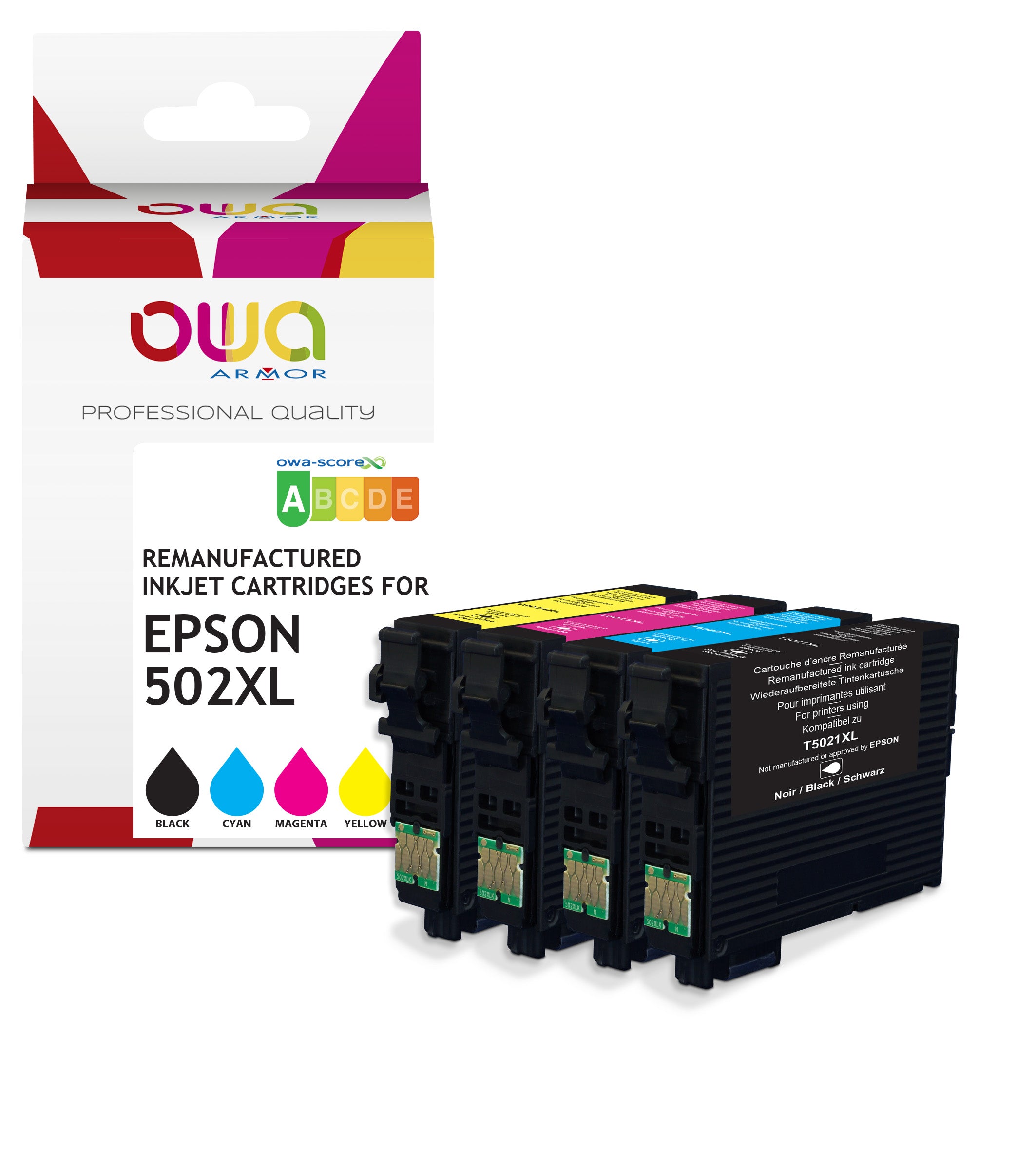 Epson Pack4 - Epson 502Xl - Remanufactured Ink Cartridges Owa - High Capacity - 1X Black, 1X Cyan, 1X Mage