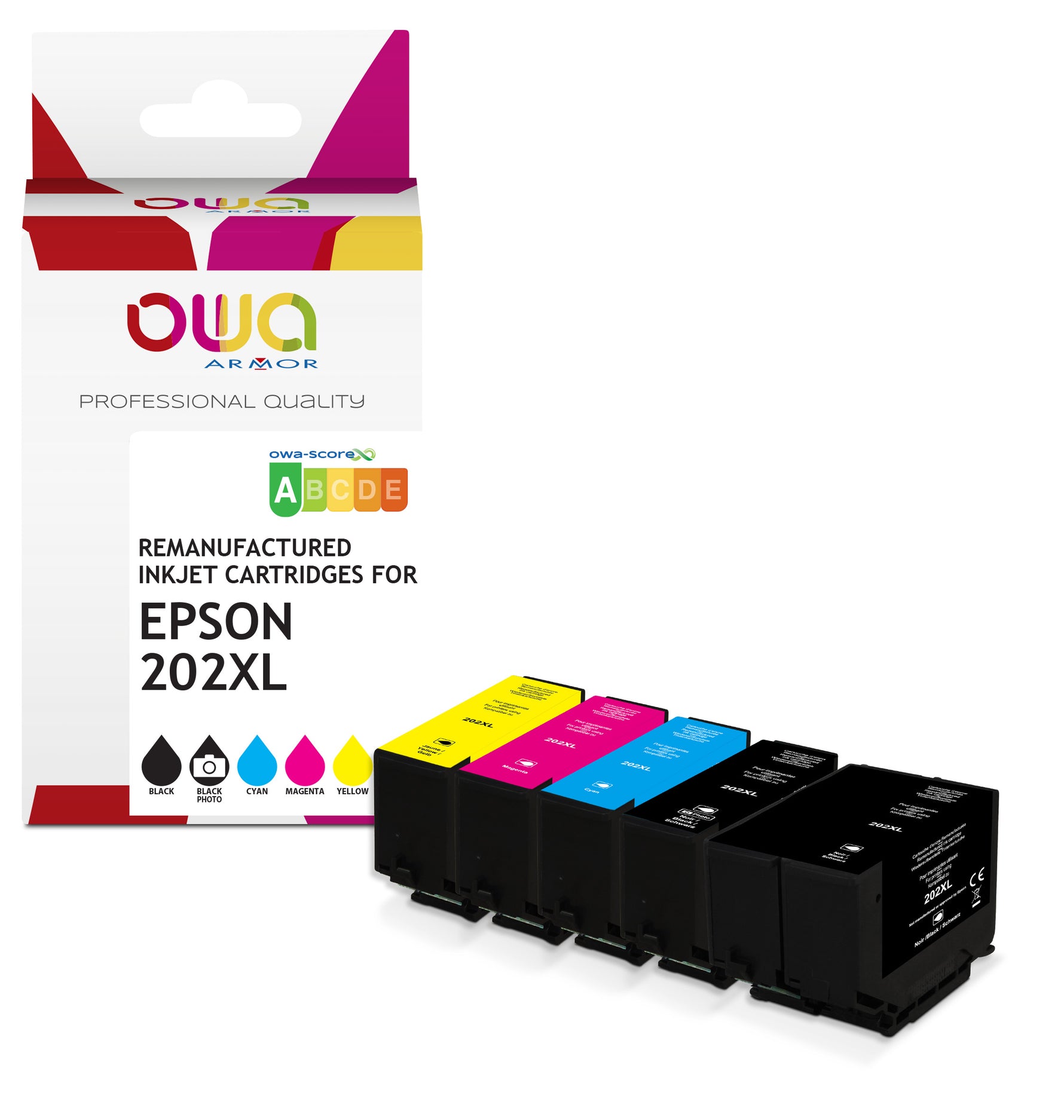 Epson Pack5 - Epson 202Xl - Remanufactured Ink Cartridges Owa - 1X Black, 1X Black Photo, 1X Cyan, 1X Mage