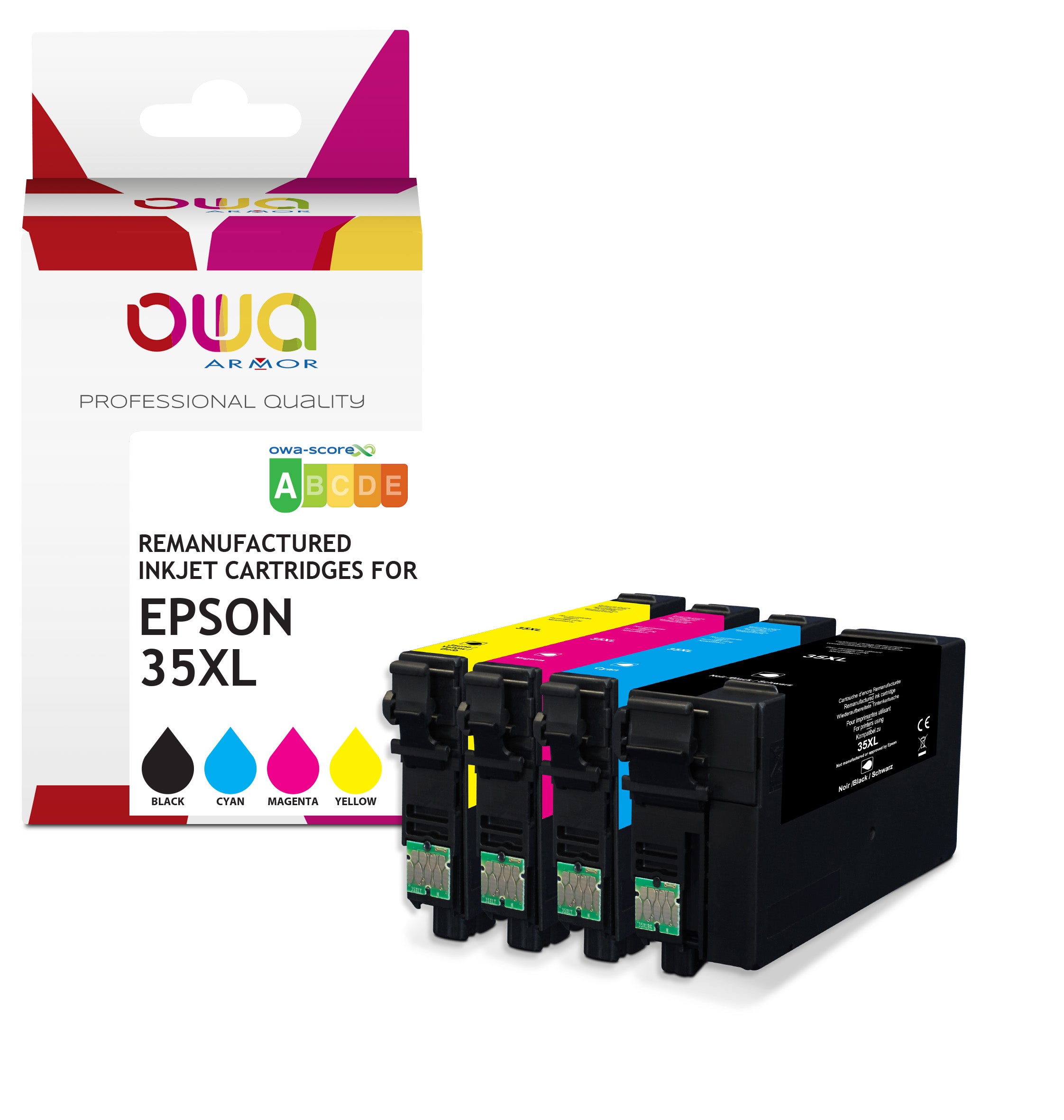 Epson Pack4 - Epson 35Xl - Remanufactured Ink Cartridges Owa - 1X Black, 1X Cyan, 1X Magenta, 1X Yellow