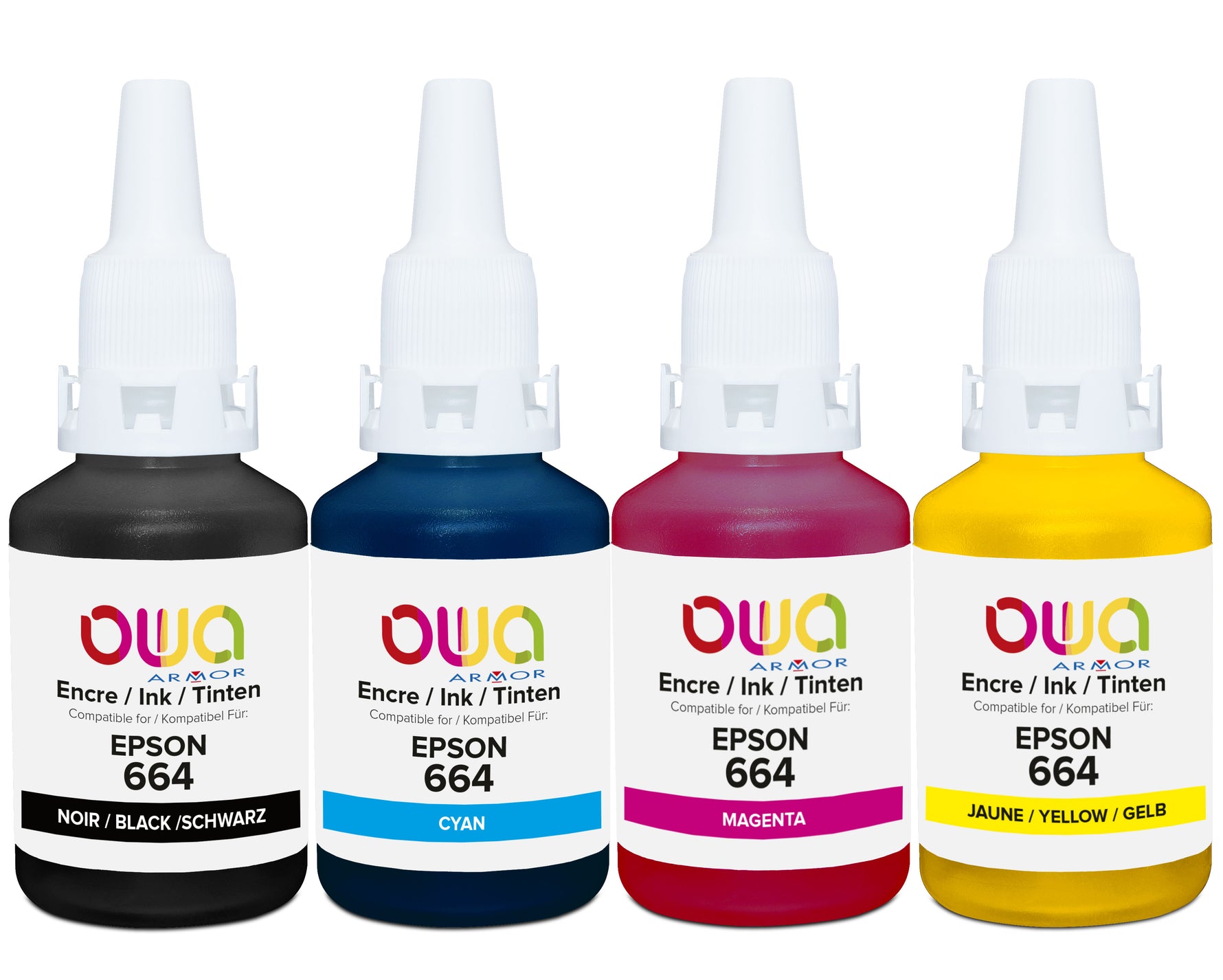 Epson Pack4 - Eps 664 - Compatible Ink Bottles Owa - 1X Black, 1X Cyan, 1X Magenta, 1X Yellow