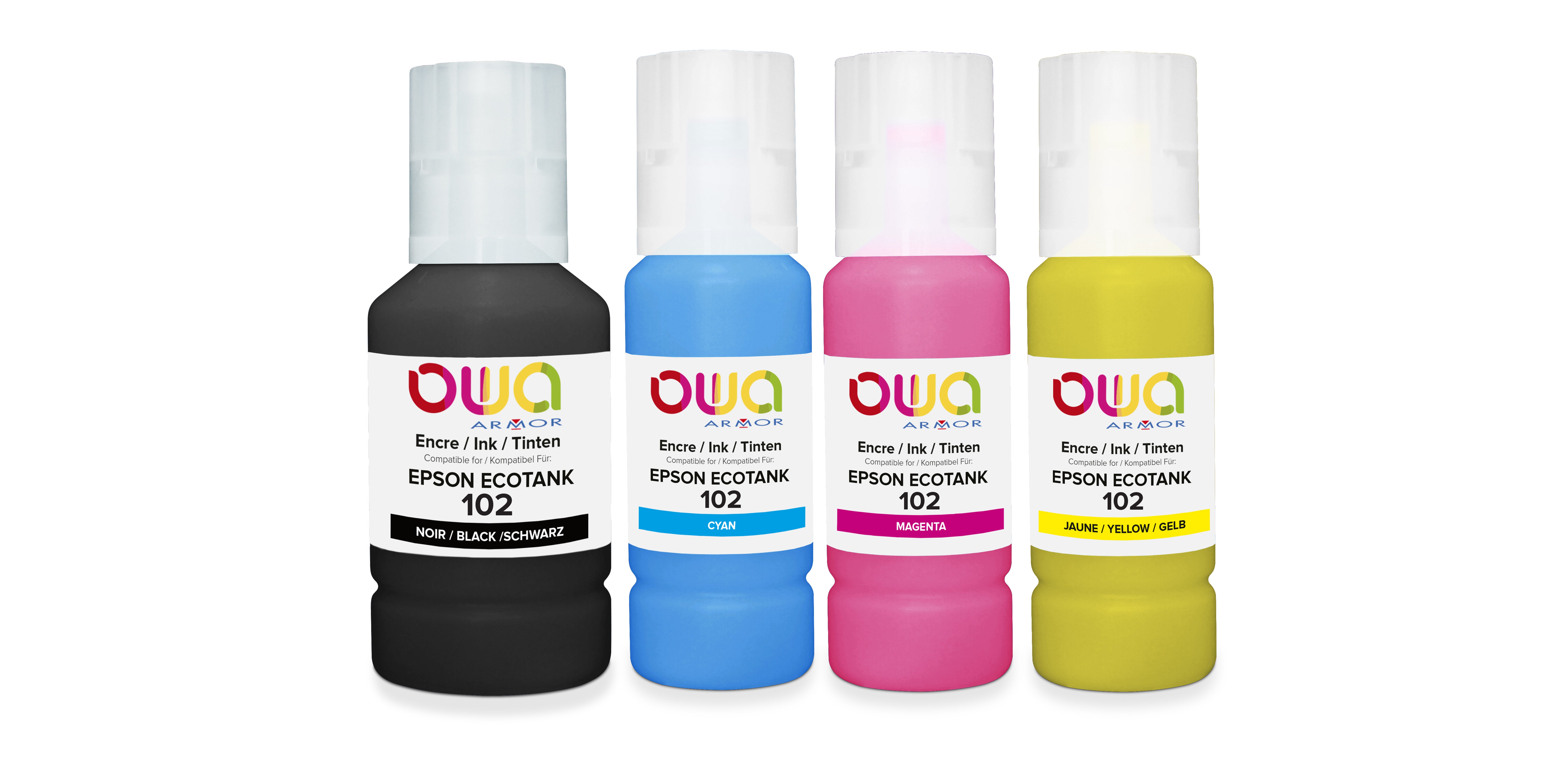 Epson Pack4 - Eps 102 - Compatible Ink Bottles Owa - 1X Black, 1X Cyan, 1X Magenta, 1X Yellow