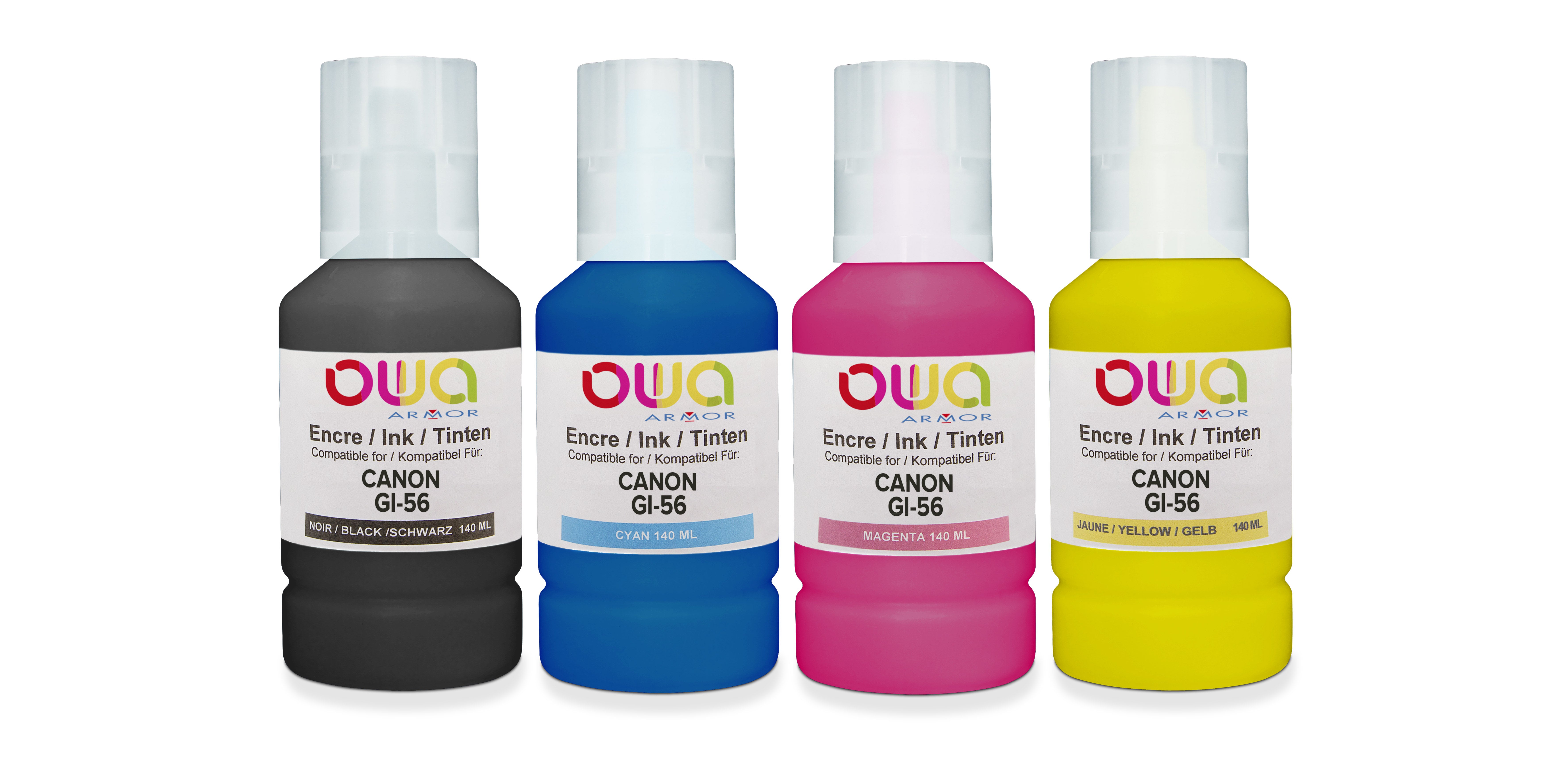 Canon Pack4 - Canon Gi-56 - Compatible Ink Bottles Owa - 1X Black, 1X Cyan, 1X Magenta, 1X Yellow
