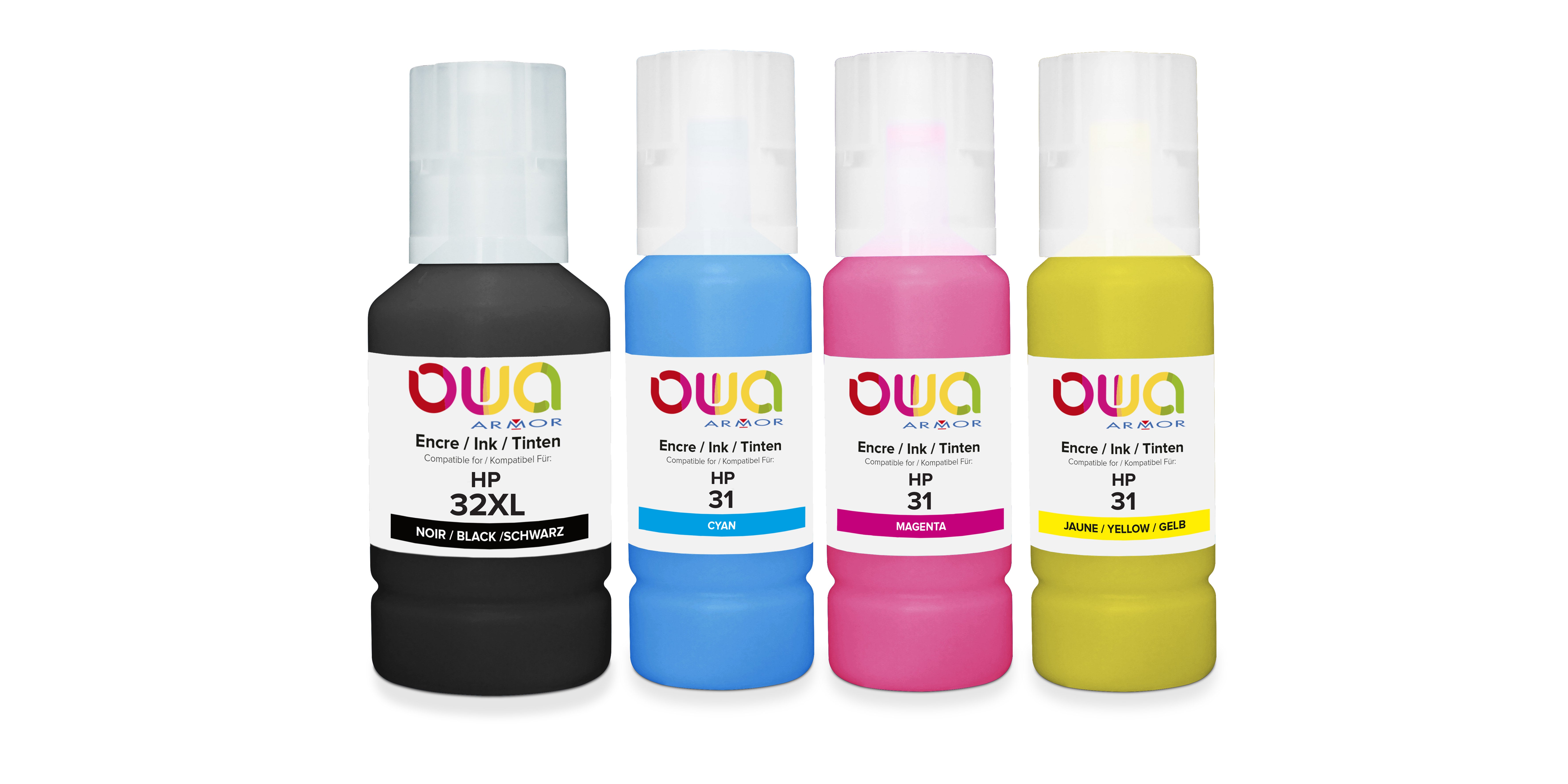 Hp Pack4 - Hp 32Xl 31 - Compatible Ink Bottles Owa - 1X Black, 1X Cyan, 1X Magenta, 1X Yellow