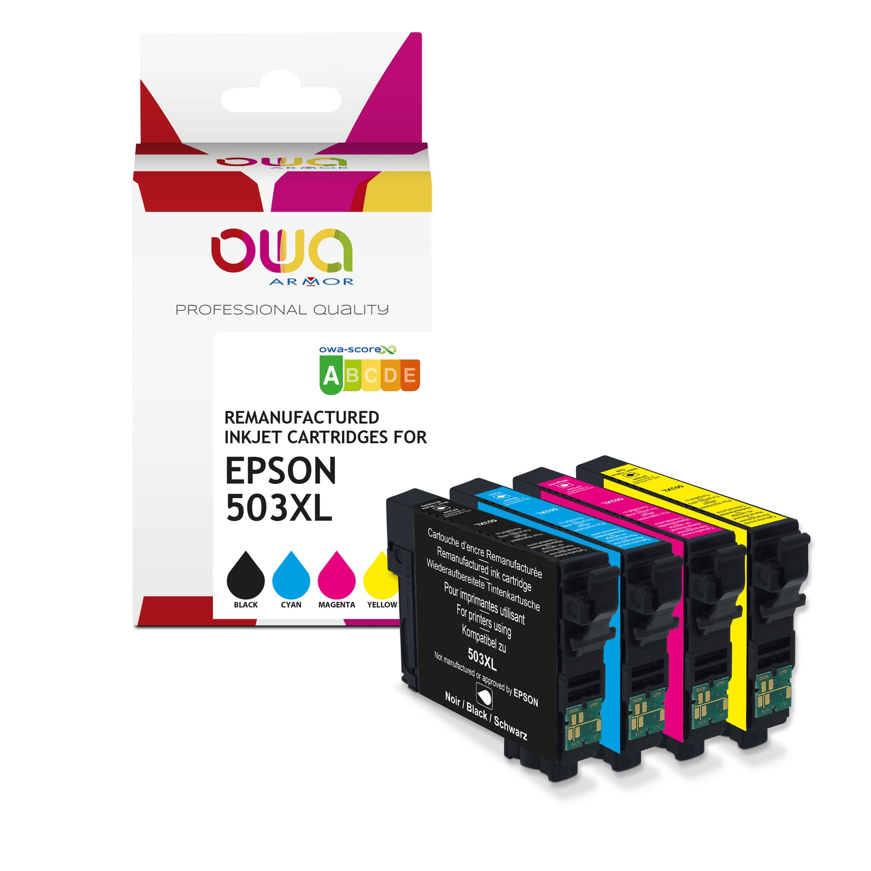 Epson Pack4 - Epson 503Xl - Remanufactured Ink Cartridges Owa - High Capacity - 1X Black, 1X Cyan, 1X Mage