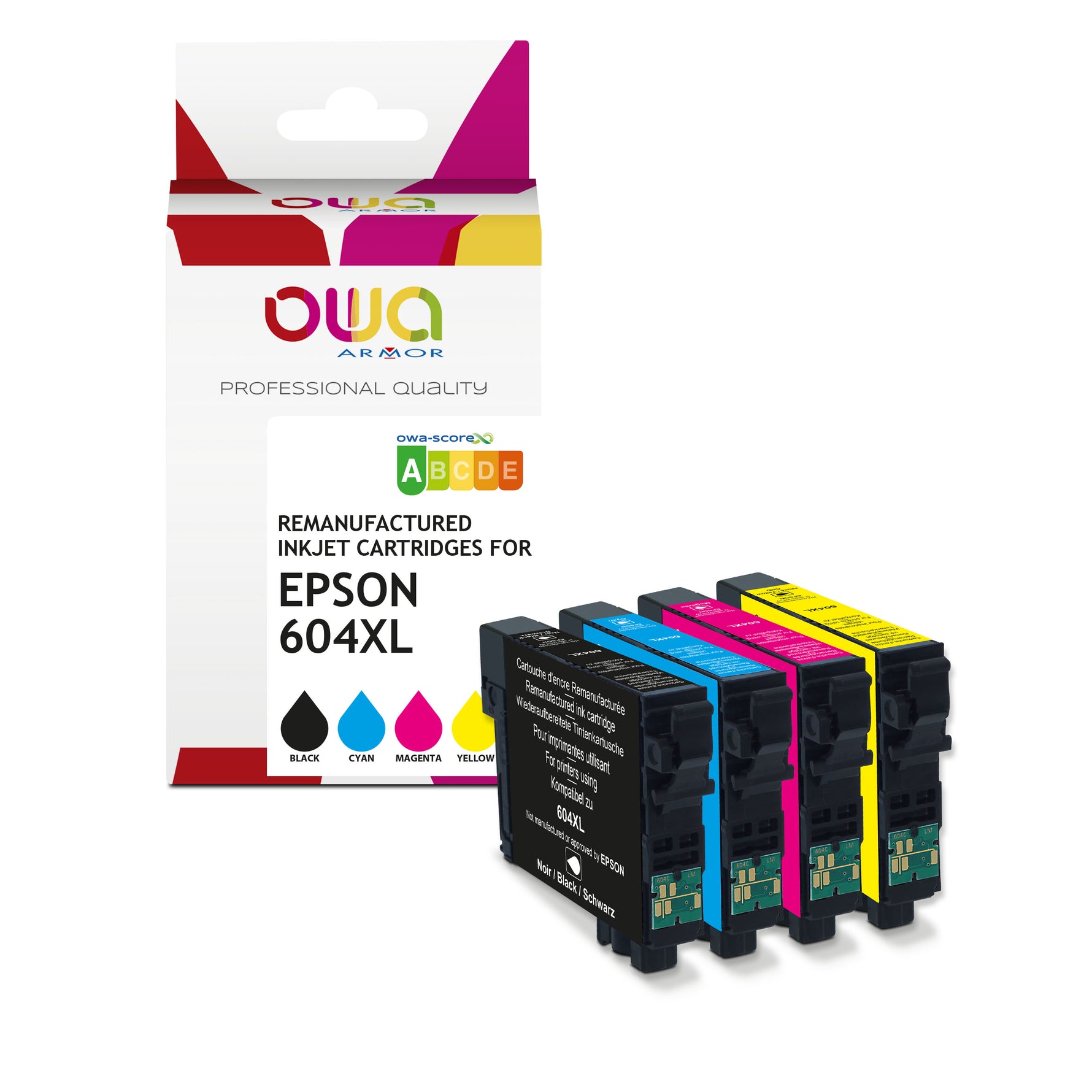 Epson Pack4 - Epson 604Xl - Remanufactured Ink Cartridges Owa - High Capacity - 1X Black, 1X Cyan, 1X Mage