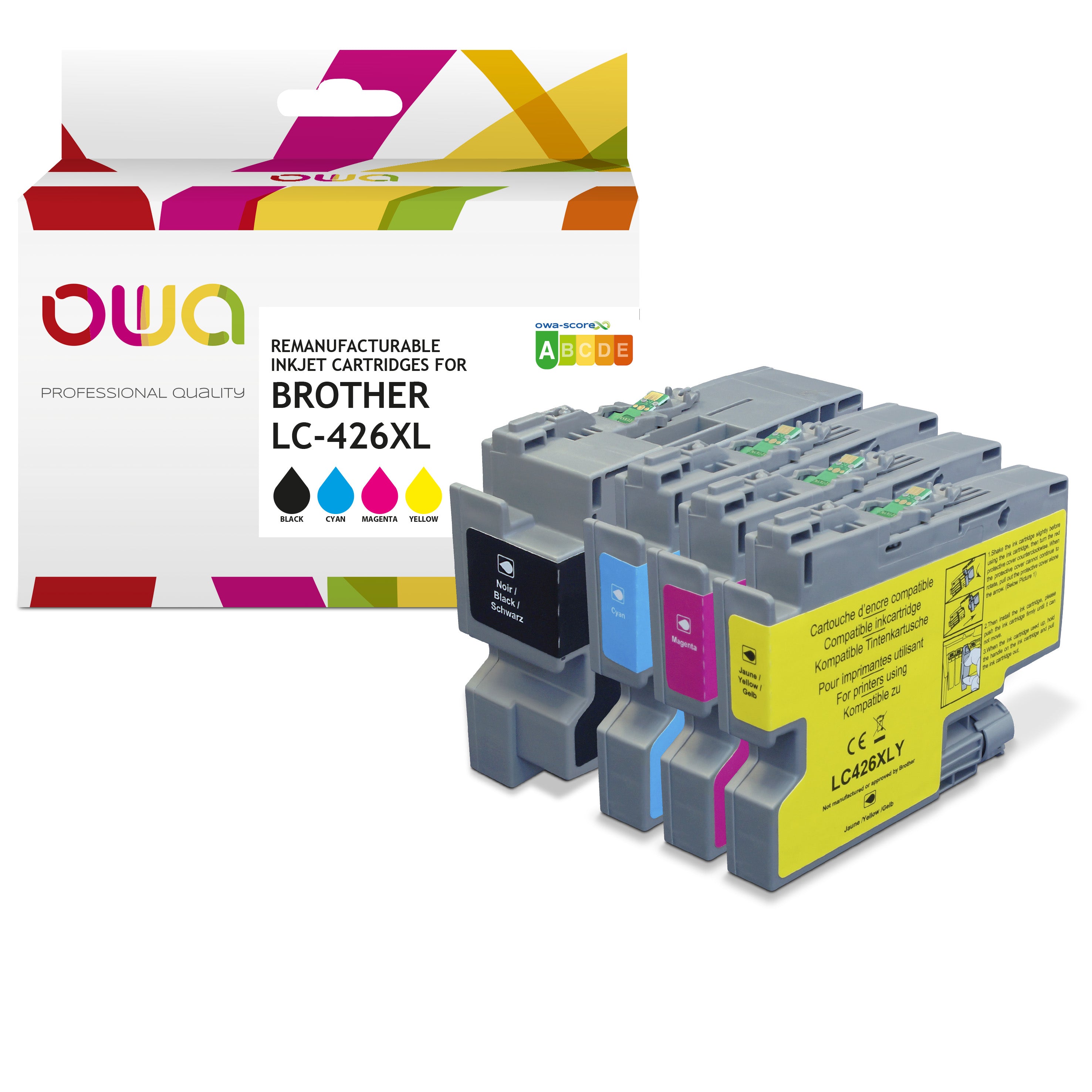 Brother Pack4 - Brother Lc426 - Remanufacturable Ink Cartridges Owa - High Capacity - 1X Black, 1X Cyan, 1X